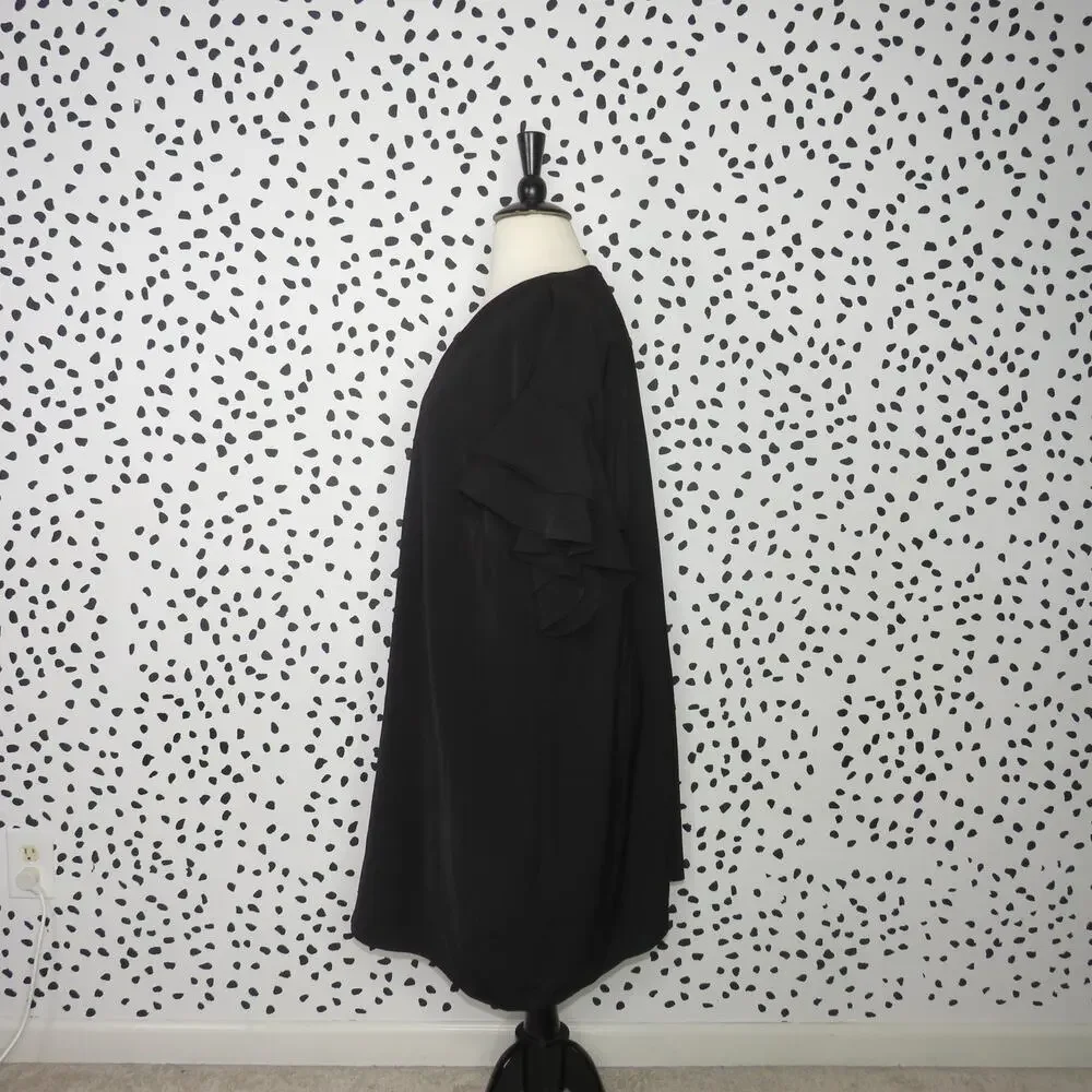 City Chic Black Double Frill Ruffle Sleeve V-Neck Tunic Dress - Picture 6 of 10